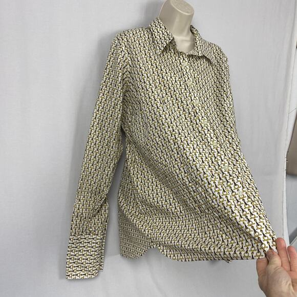 Lands End Top Womens 22W White Yellow Equestrian Horse Bit Career Button Up - Picture 4 of 13